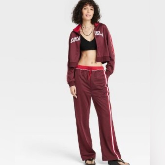 Coca-Cola red tricot Zip-Up top (XS) & Wide Leg pants (small) retro tracksuit - Picture 2 of 10
